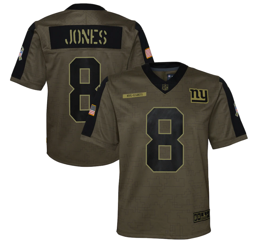 Youth Olive New York Giants #8 Daniel Jones 2021 Salute To Service Limited Stitched Jersey